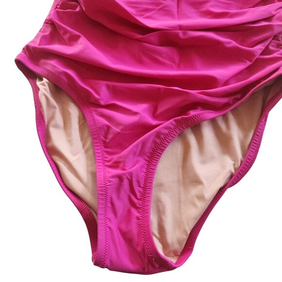 J. Crew Ruched Ruffled One-Piece Swimsuit Pink Size 10 Plunge Padded Scoop Back - Picture 5 of 8